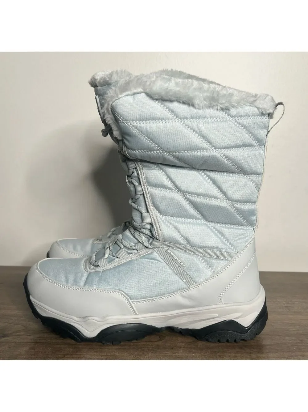 Nortiv 8 Mid Calf Wateproof Silver Blue Women’s Lace Up Winter Boot Size 9.5